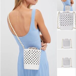 Tuckernuck White Cutout Bucket Crossbody with Gold Chain